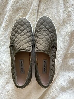 Steve Madden Quilted Slip-On Loafers in Olive Green